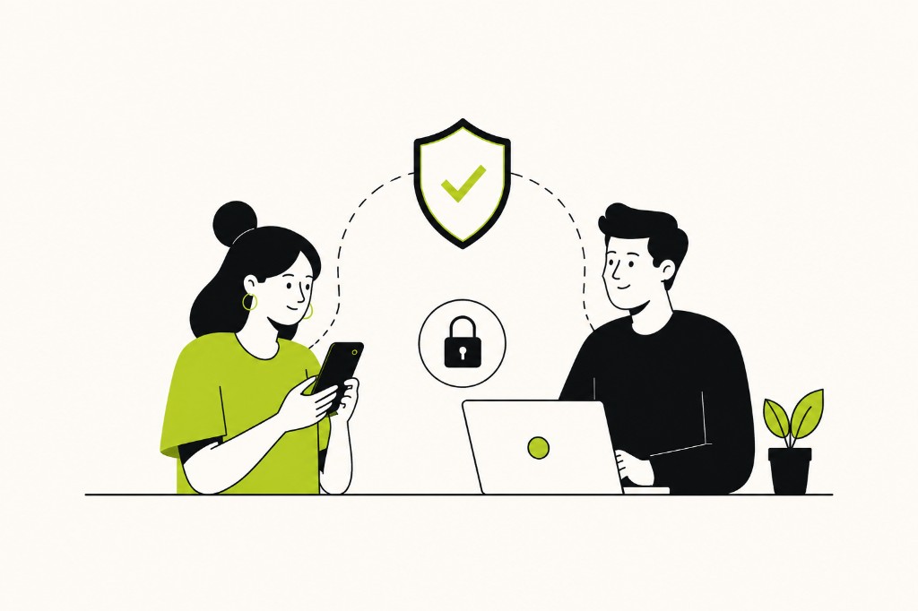 A buyer and seller completing a secure, protected transaction